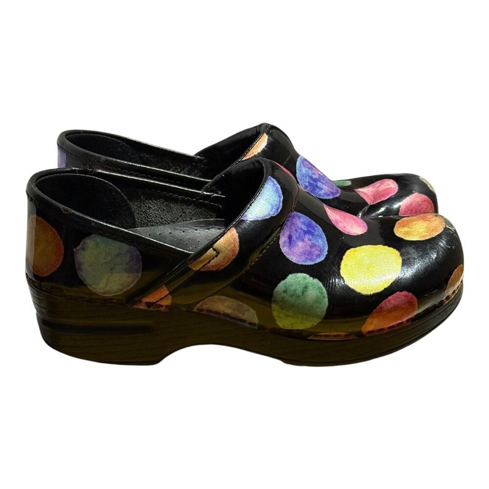 Dansko Black Clogs with Colorful Dots